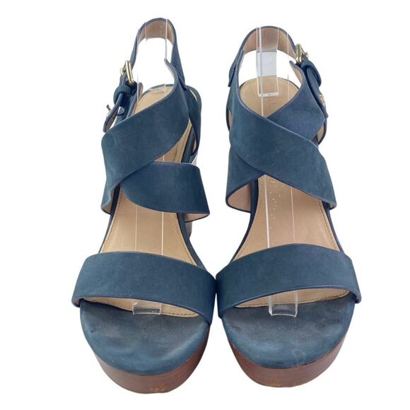 Aldo Women's Navy Blue Suede Leather Strappy Open Toe Wedge Heels Sandals Size 8 - Picture 2 of 6